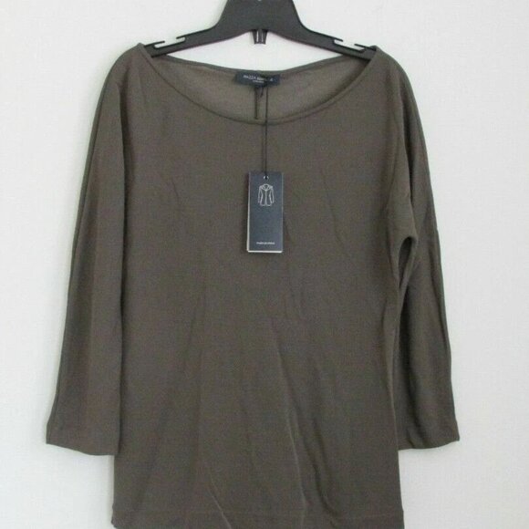 NWT PIAZZA SEMPIONE Moss Green Jewel Neck 3/4 Sleeve Modal Top Blouse 46/12 - Picture 5 of 6